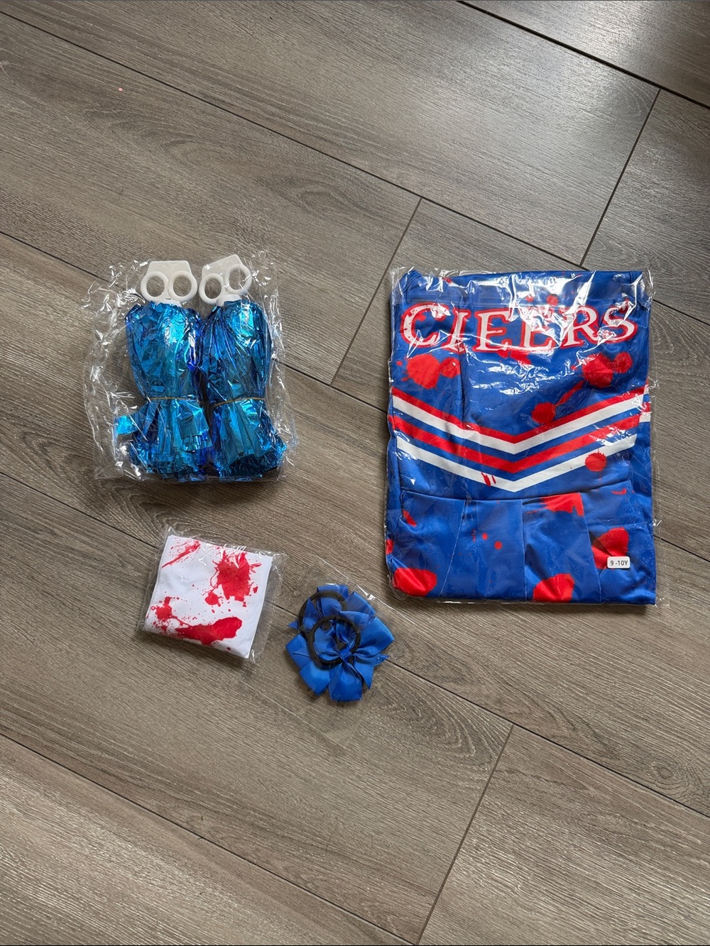 Kids Blue Cheerleader Halloween Costume with Red Accents